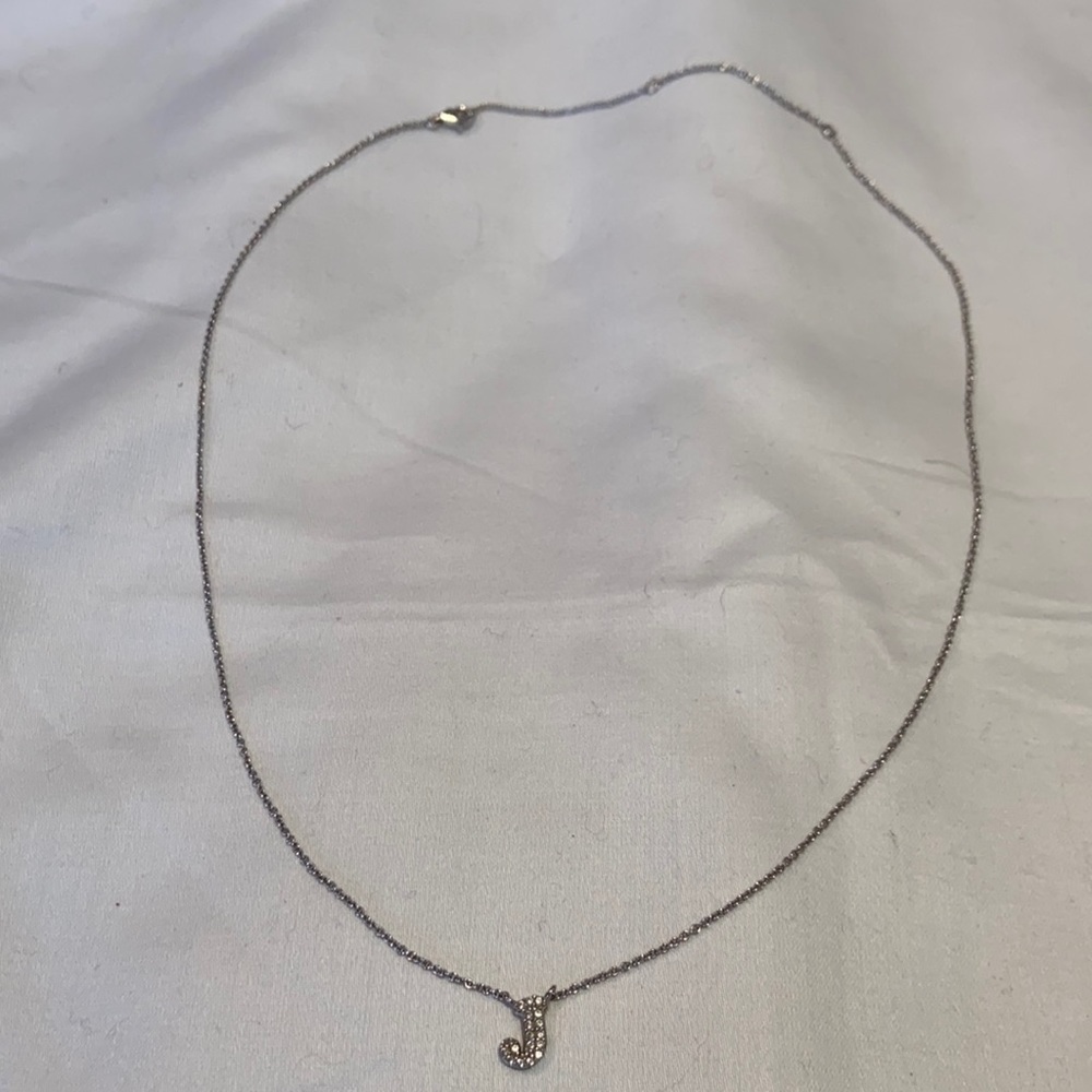 Sterling silver Rhinestone J initial necklace